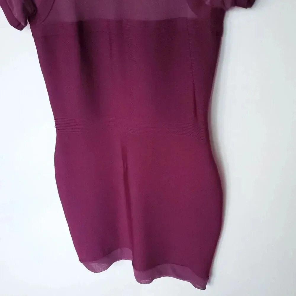 Gracia Womens Mini Bandage Dress Medium M Purple Burgundy Short Sleeve Stretchy - Picture 6 of 12